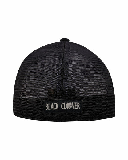 White and Black Mesh Golf Hat with Clover Logo