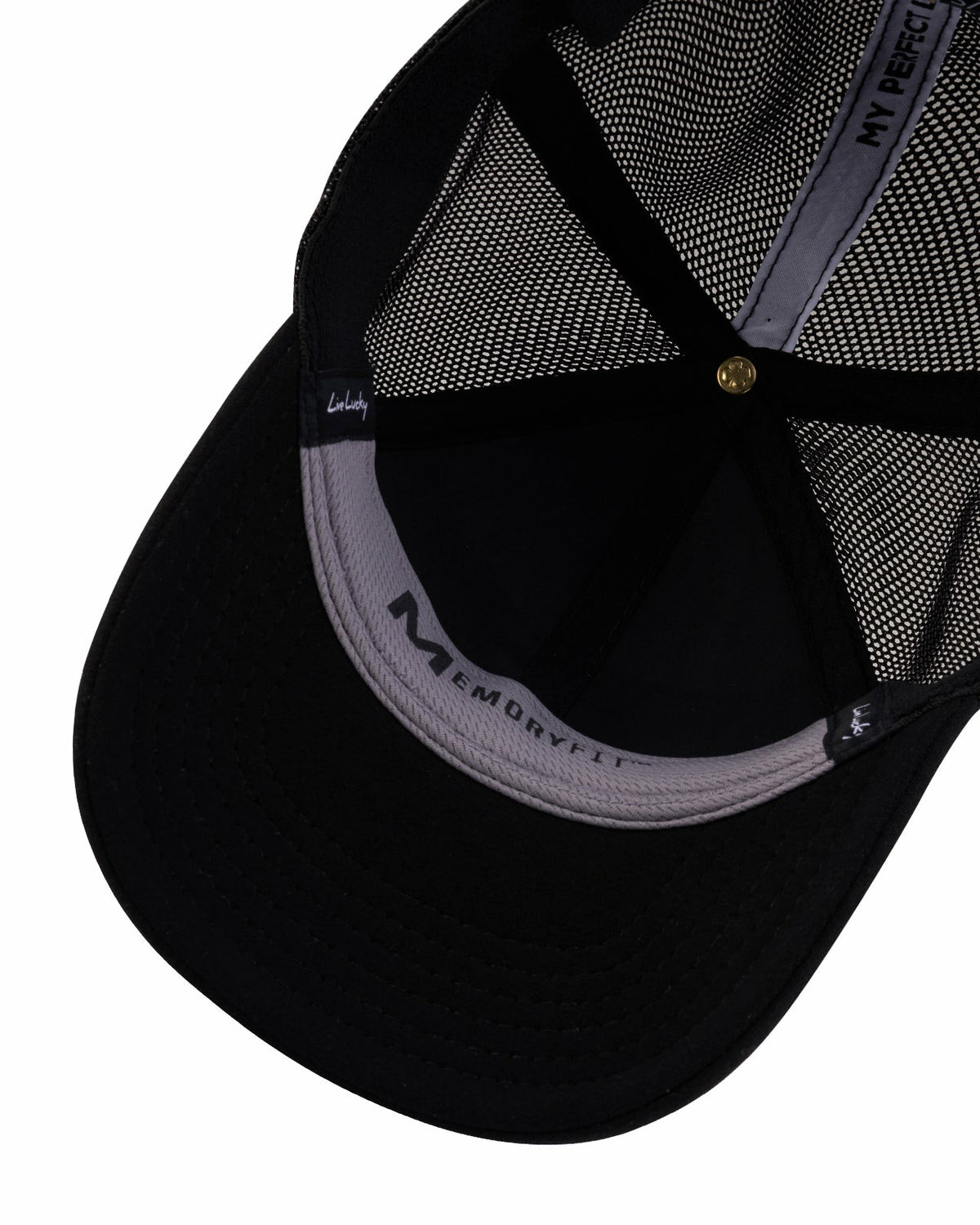 White and Black Mesh Golf Hat with Clover Logo