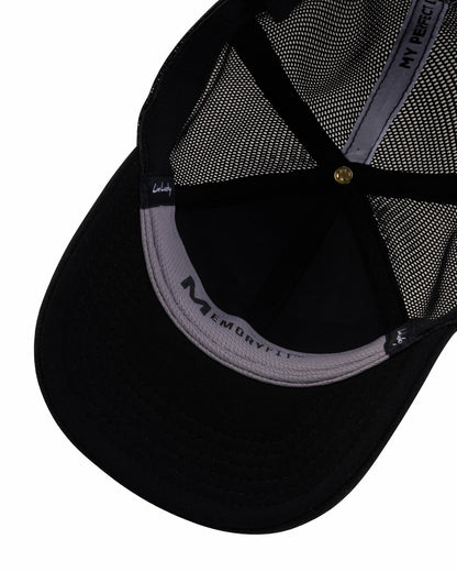 White and Black Mesh Golf Hat with Clover Logo