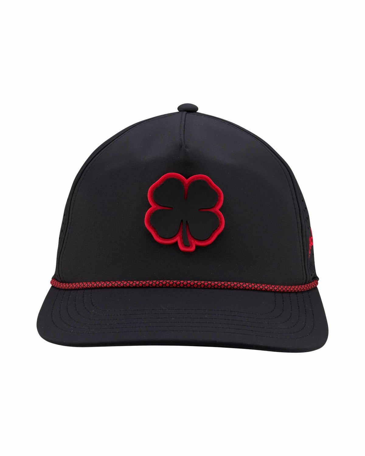 Kids' Black Summer Rope Hat with Neon Red Clover Logo