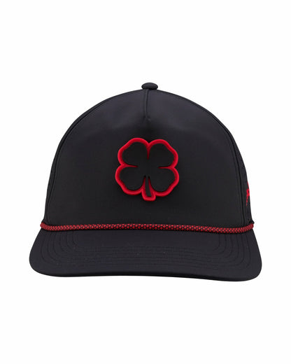 Kids' Black Summer Rope Hat with Neon Red Clover Logo