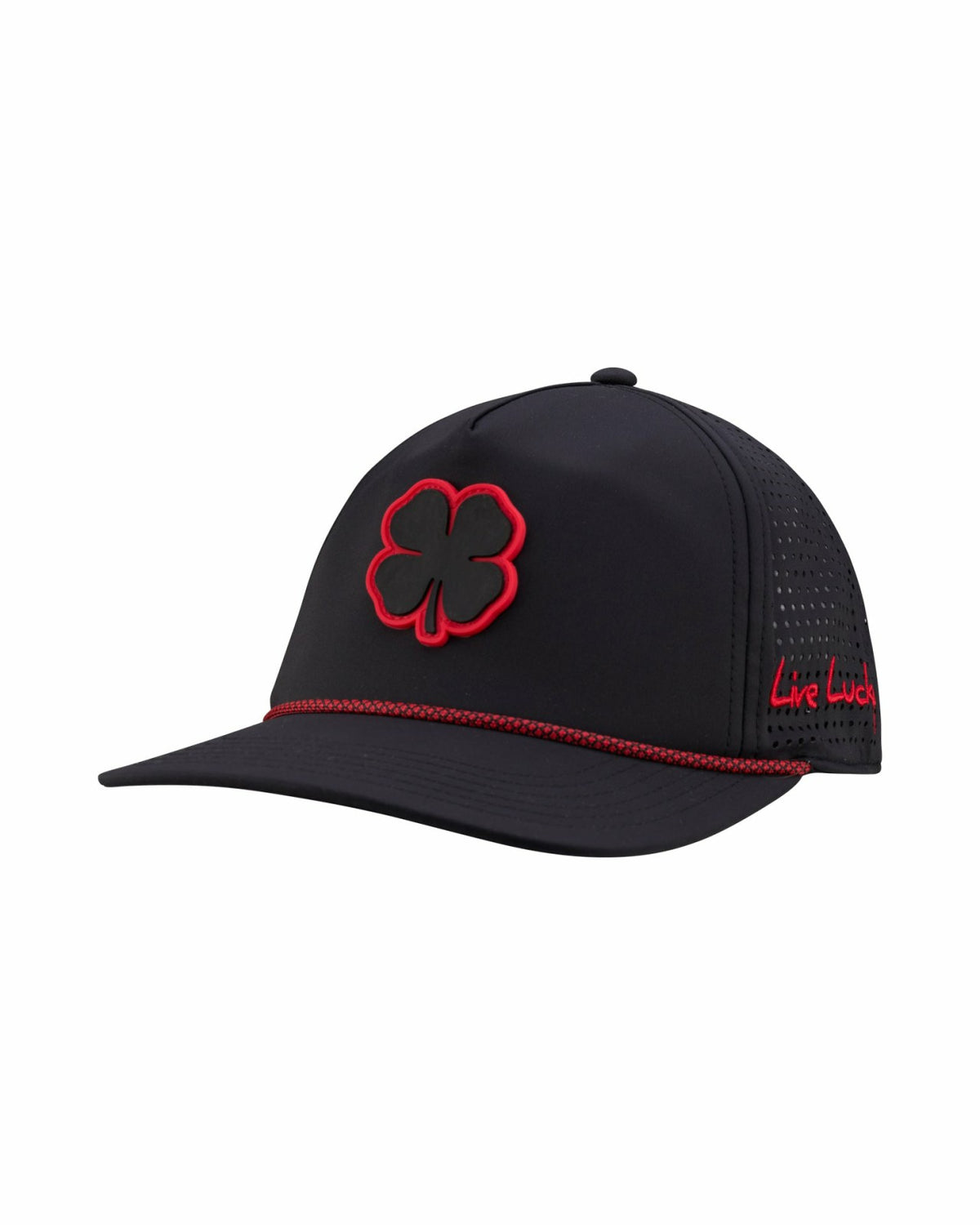 Kids' Black Summer Rope Hat with Neon Red Clover Logo