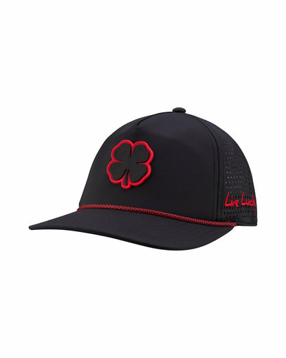 Kids' Black Summer Rope Hat with Neon Red Clover Logo