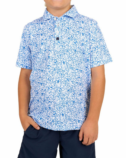 Playful Kids' Baseball Themed Blue Polo
