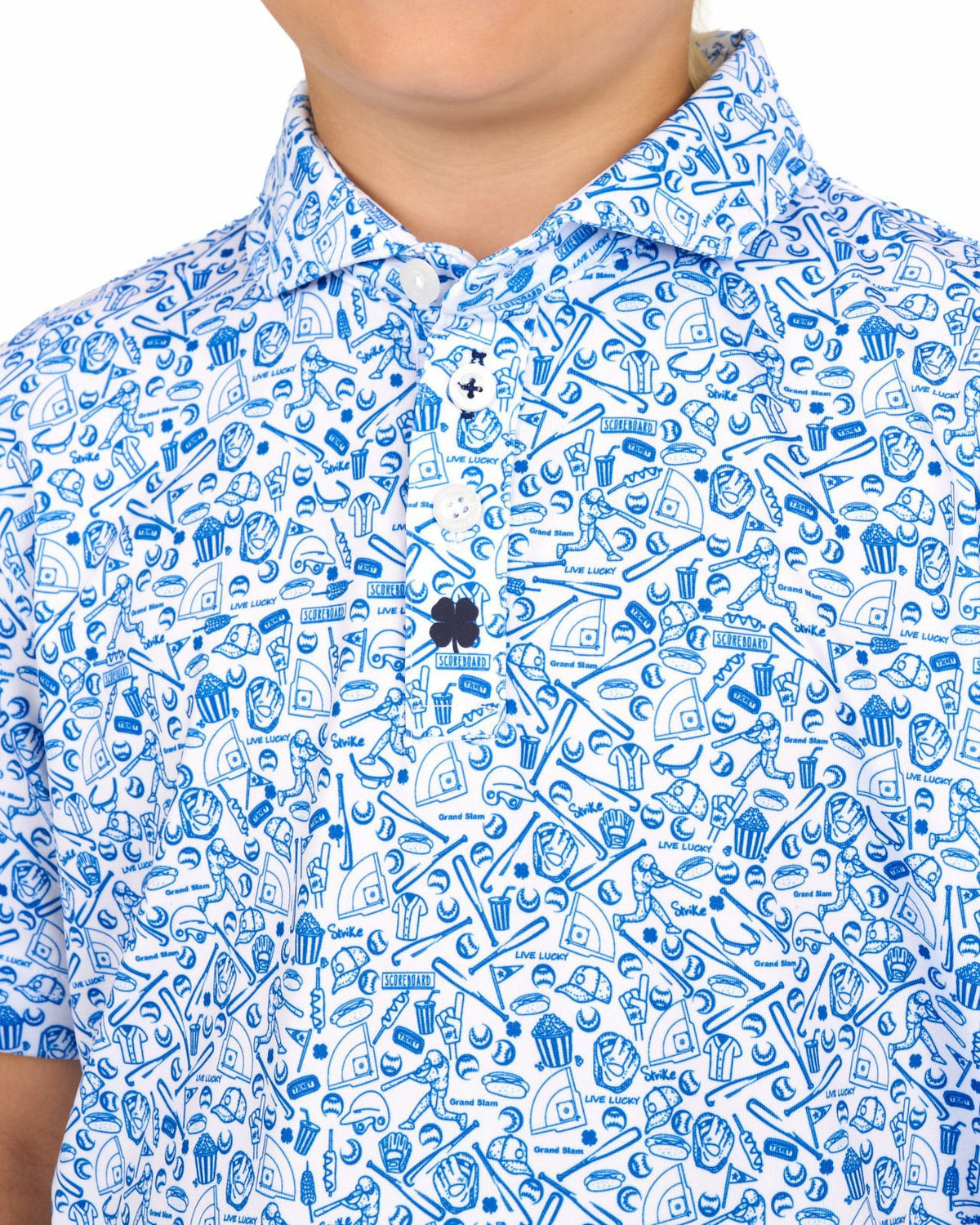 Playful Kids' Baseball Themed Blue Polo