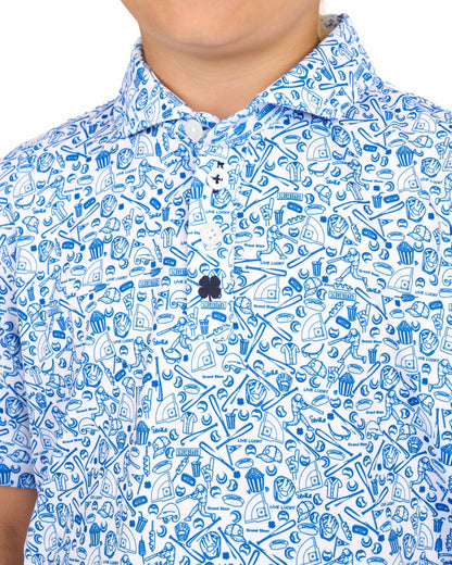 Playful Kids' Baseball Themed Blue Polo