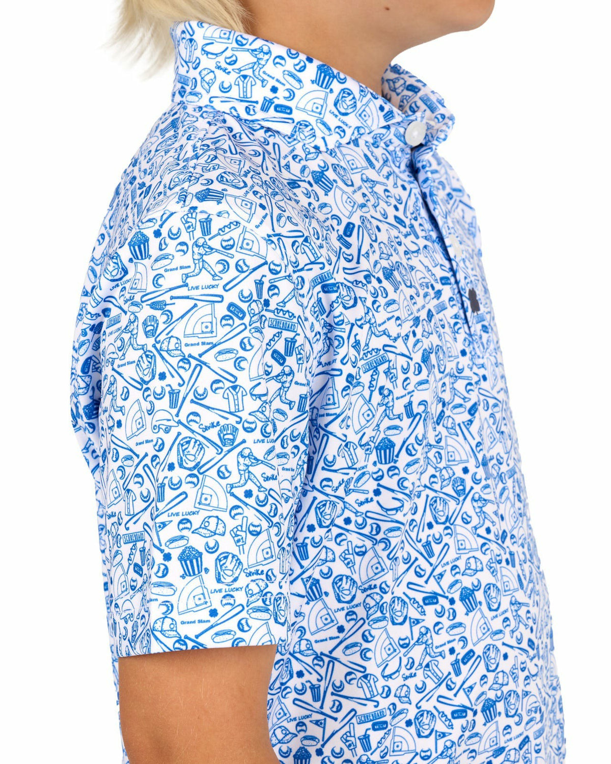 Playful Kids' Baseball Themed Blue Polo