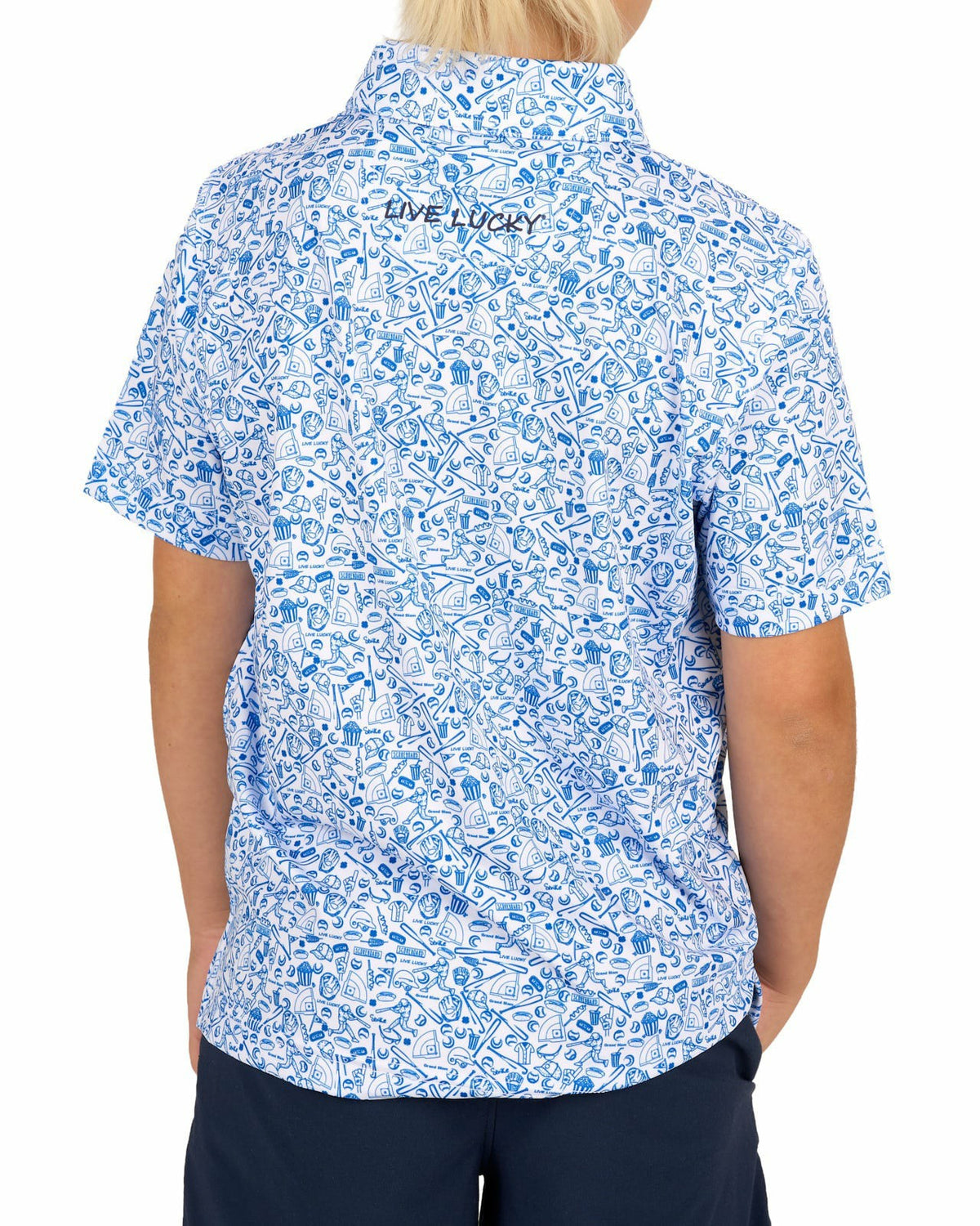 Playful Kids' Baseball Themed Blue Polo