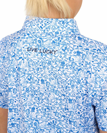 Playful Kids' Baseball Themed Blue Polo