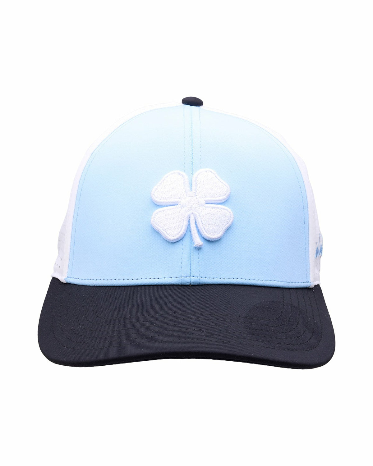 Light Blue and Black Perforated Golf Hat with White Clover