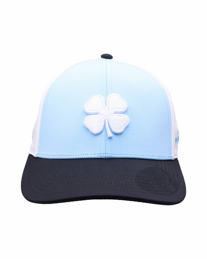 Light Blue and Black Perforated Golf Hat with White Clover