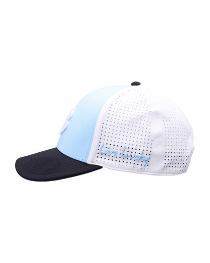 Light Blue and Black Perforated Golf Hat with White Clover