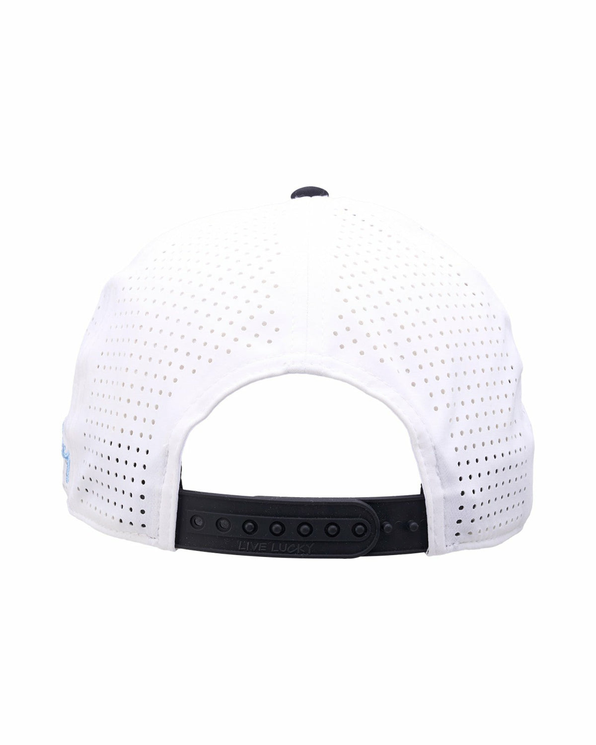 Light Blue and Black Perforated Golf Hat with White Clover