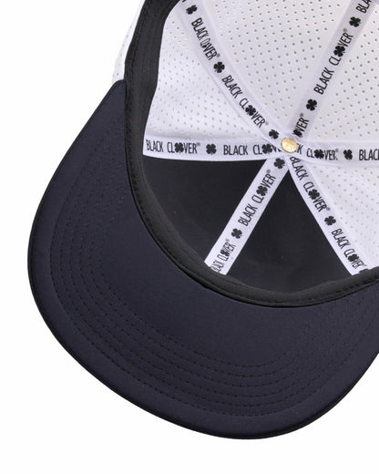Light Blue and Black Perforated Golf Hat with White Clover