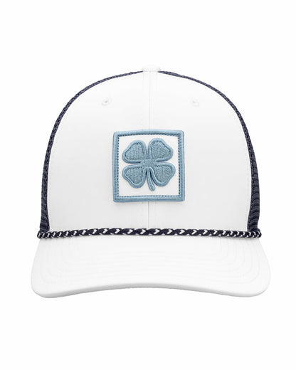 White and Blue Mesh Golf Hat with Clover Icon