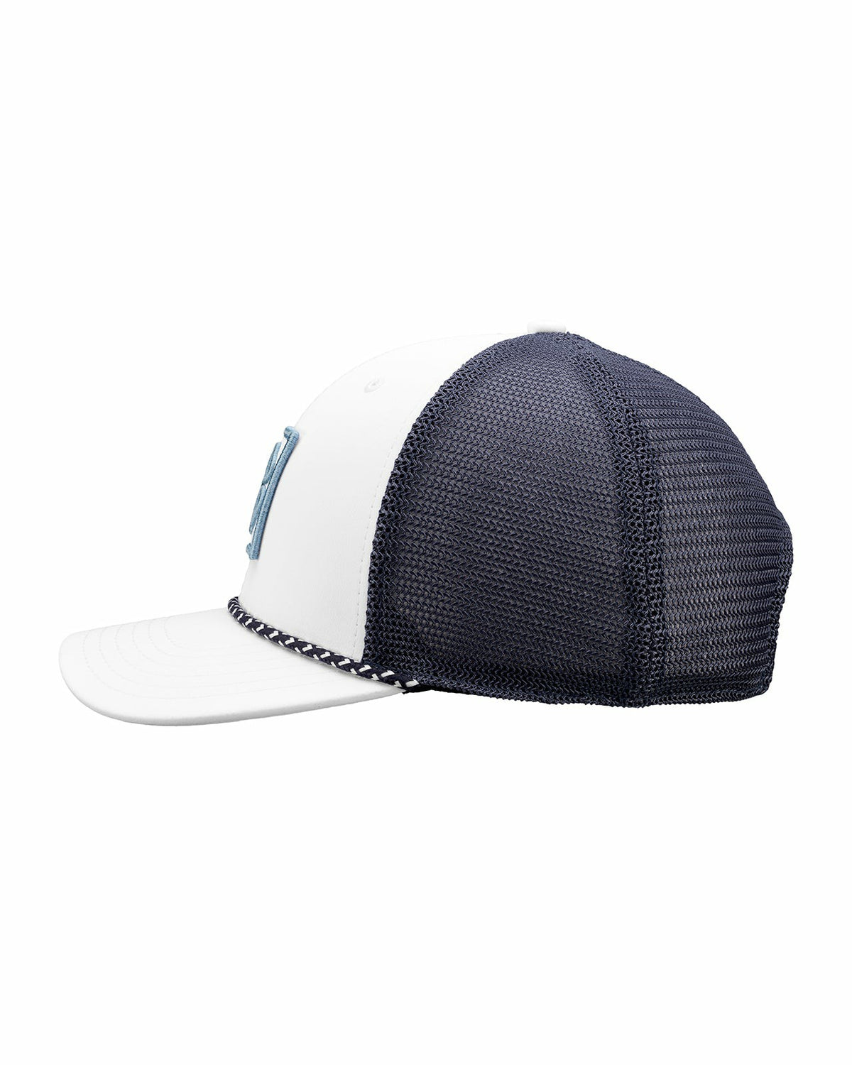 White and Blue Mesh Golf Hat with Clover Icon