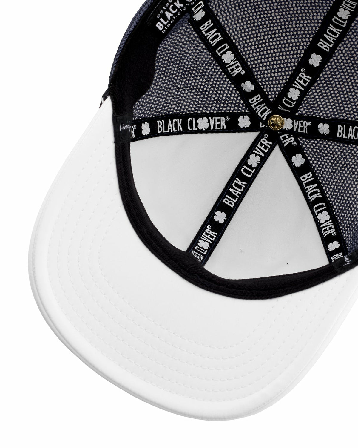 White and Blue Mesh Golf Hat with Clover Icon