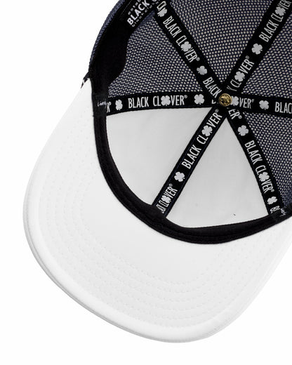 White and Blue Mesh Golf Hat with Clover Icon