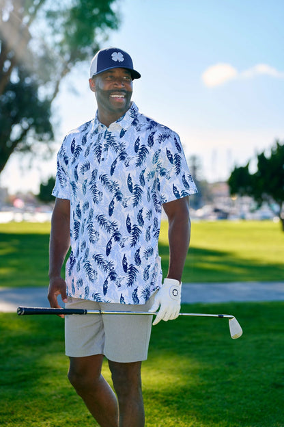 Blue and White Perforated Golf Hat with Clover