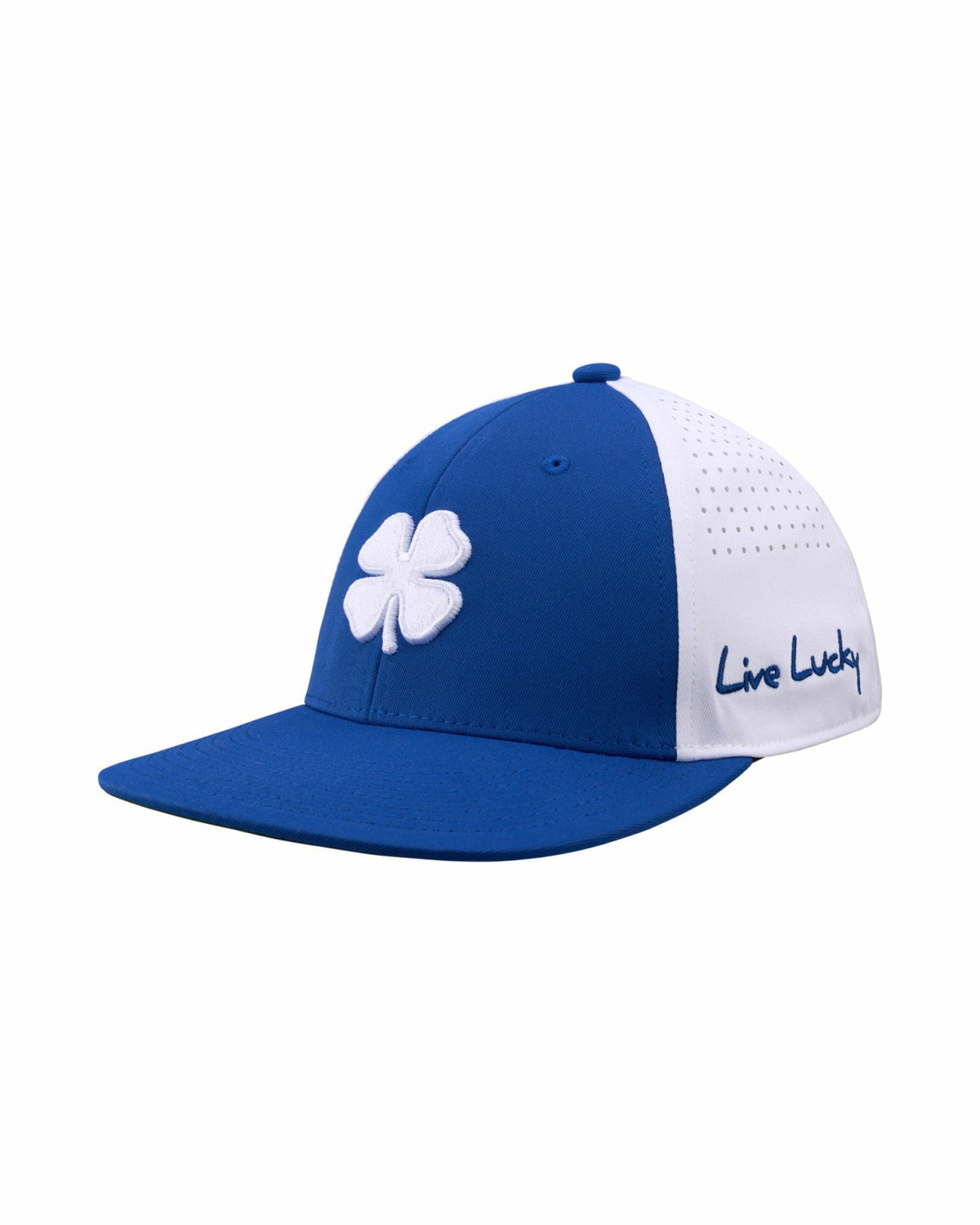 Blue and White Perforated Golf Hat with Clover