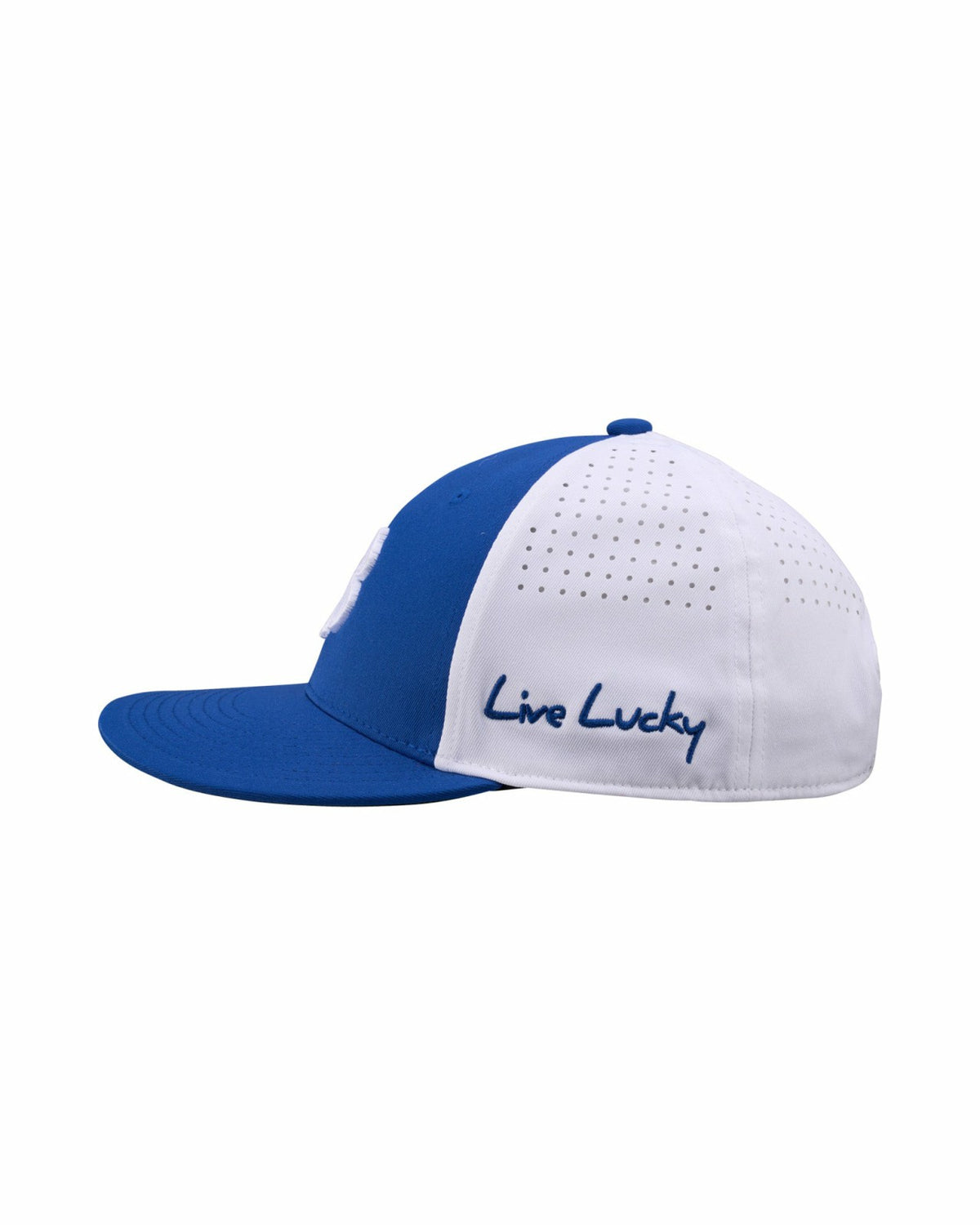 Blue and White Perforated Golf Hat with Clover