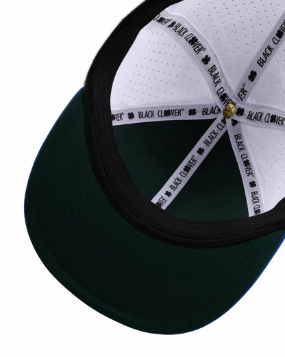Blue and White Perforated Golf Hat with Clover