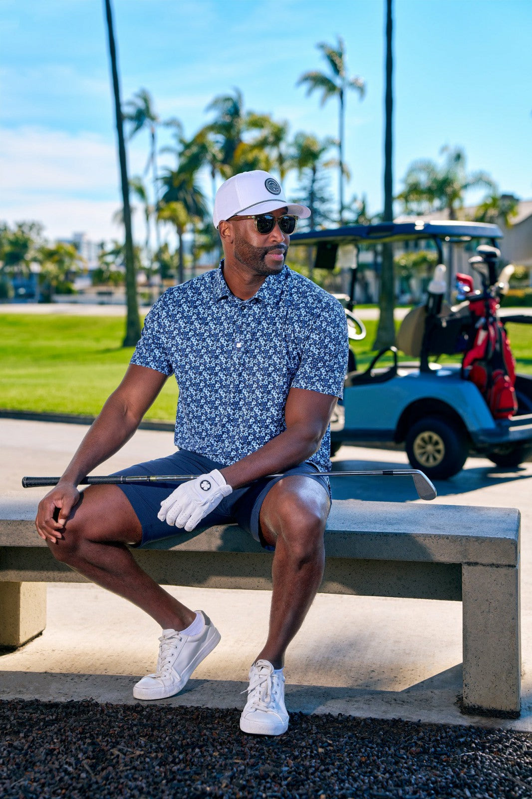 White Lifestyle Golf Hat with Patch and Rope