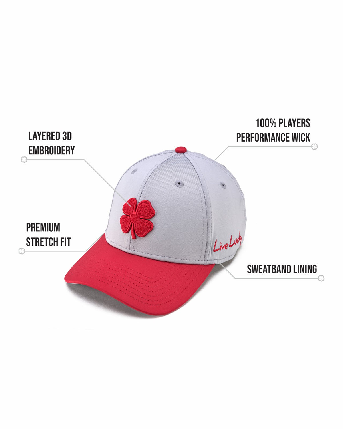 Silver and Red Premium Clover Hat for Golf and Lifestyle