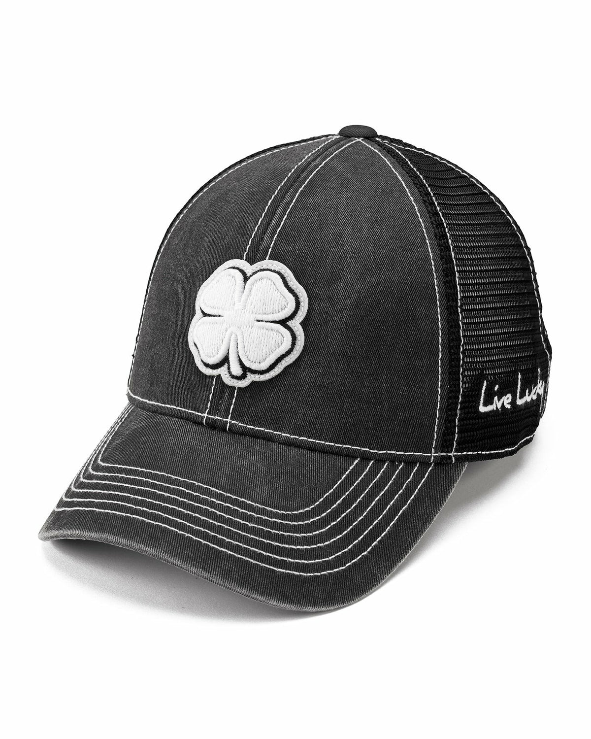 Vintage Two-Tone Black Golf Hat with Black Mesh