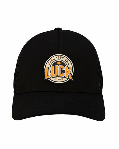 Trendy Unisex Black Snapback with Luck Patch for Golf and Lifestyle