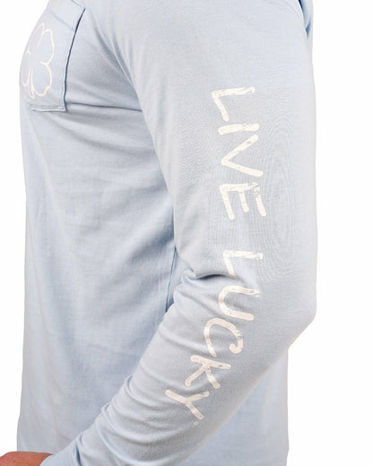 Retro Long-Sleeved Light Blue Graphic T-Shirt